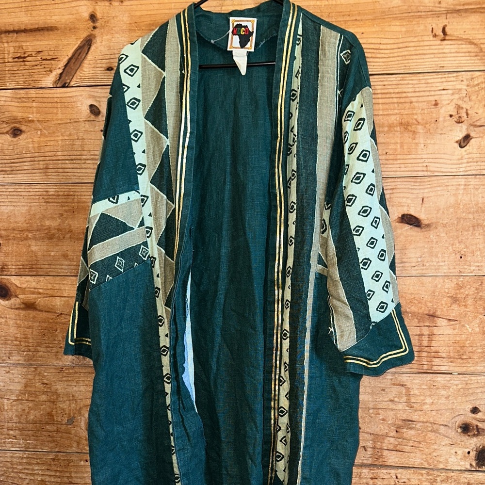 KOCO African Motif Pattern 100% Linen Cardigan Duster Unisex